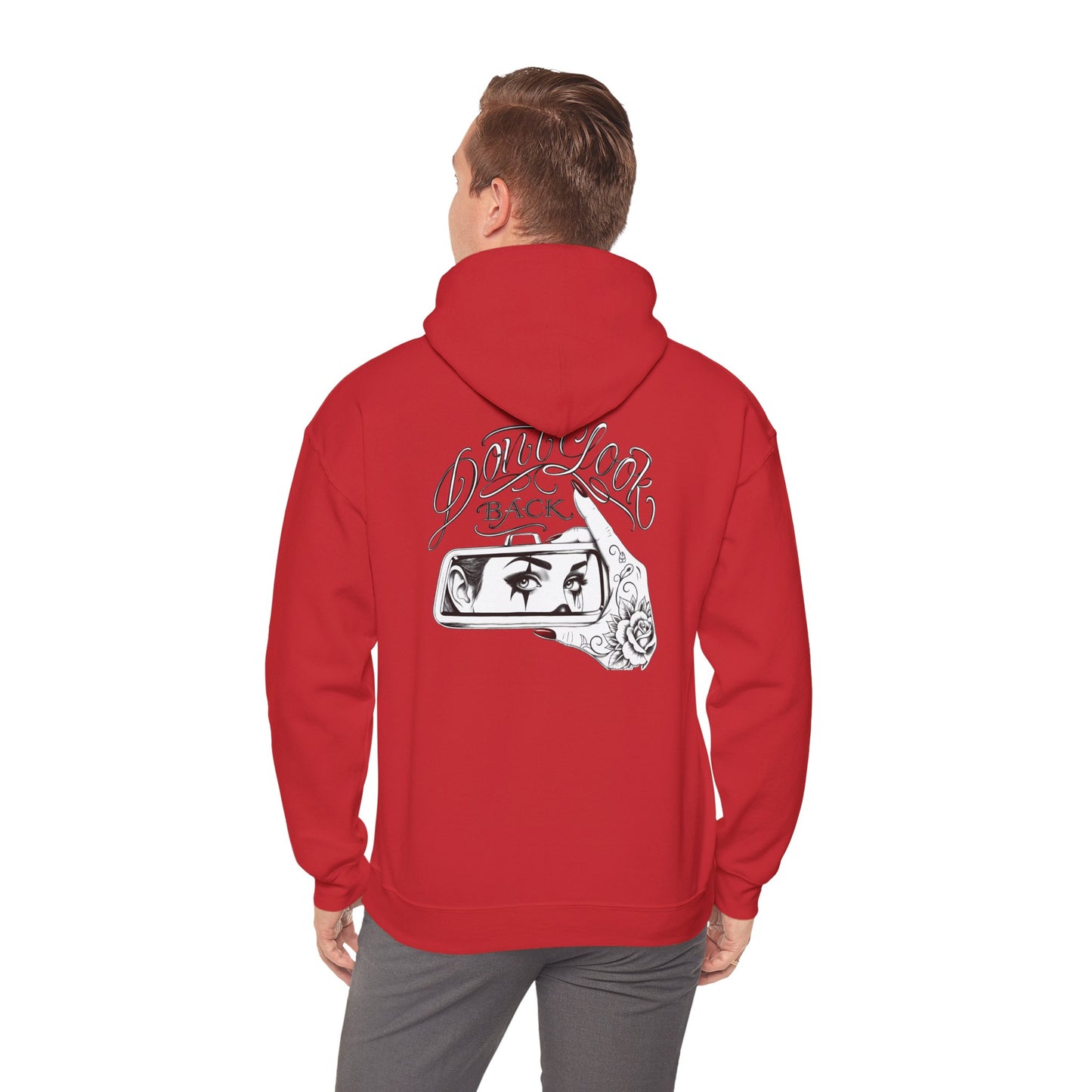 Don’t Look Back hoodie | Rearview Mirror Illustration, Rose Accent