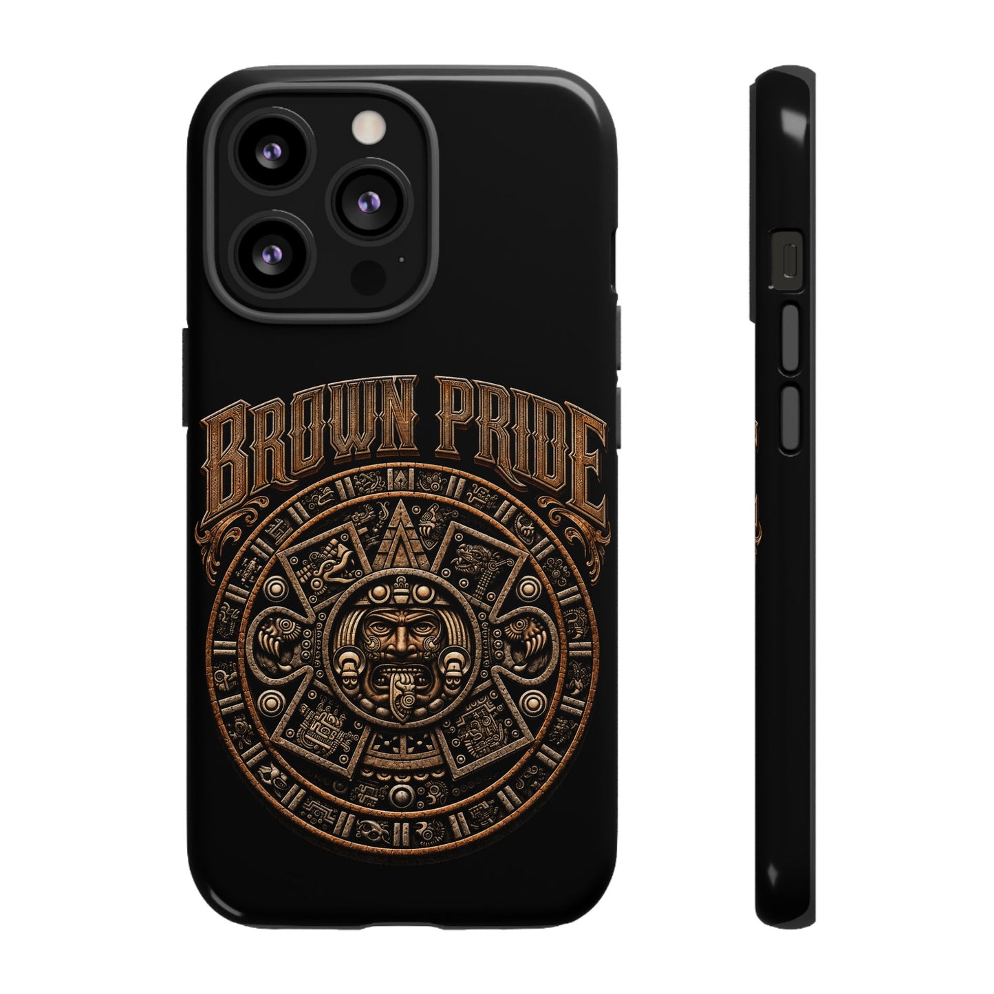 Brown Pride Aztec Calendar Illustration Phone Case | Protective Tough Case