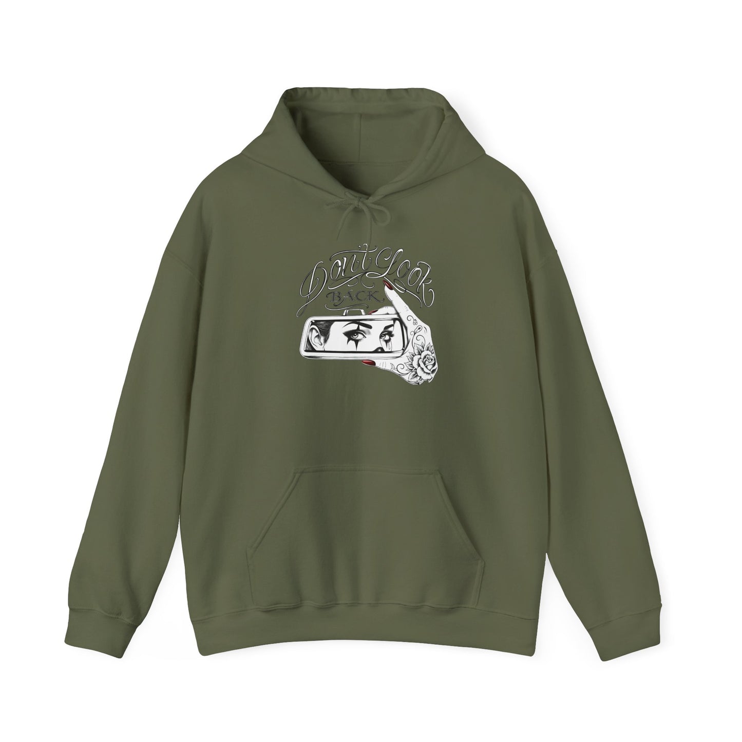 Don’t Look Back hoodie | Rearview Mirror Illustration, Rose Accent