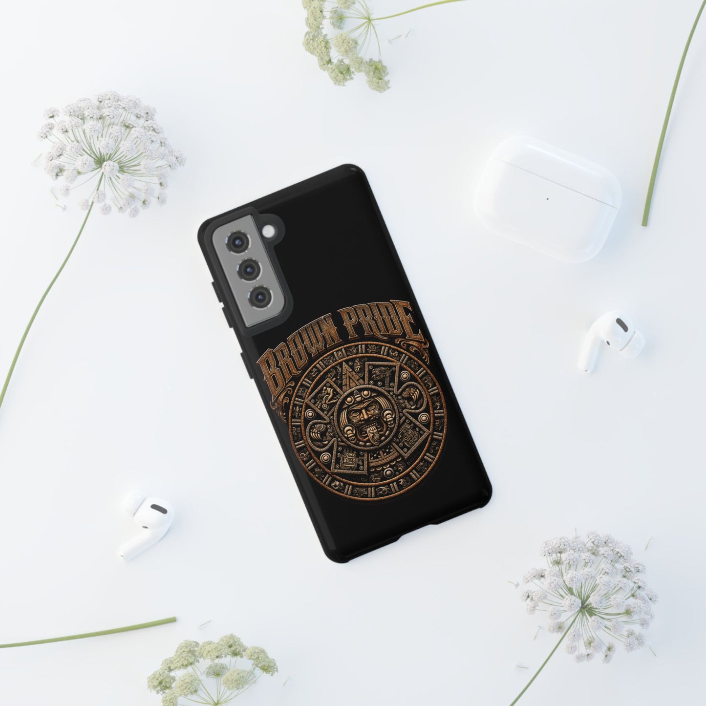 Brown Pride Aztec Calendar Illustration Phone Case | Protective Tough Case
