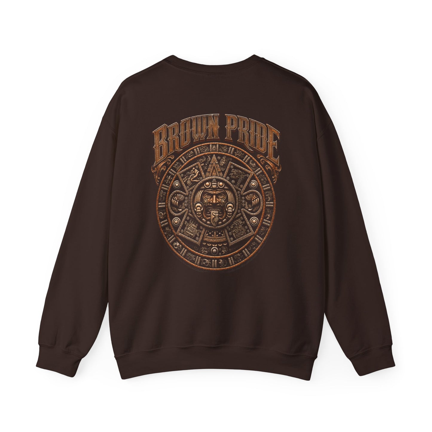Brown Pride Aztec Sun Calendar Crewneck Sweatshirt | Mayan Calendar Design