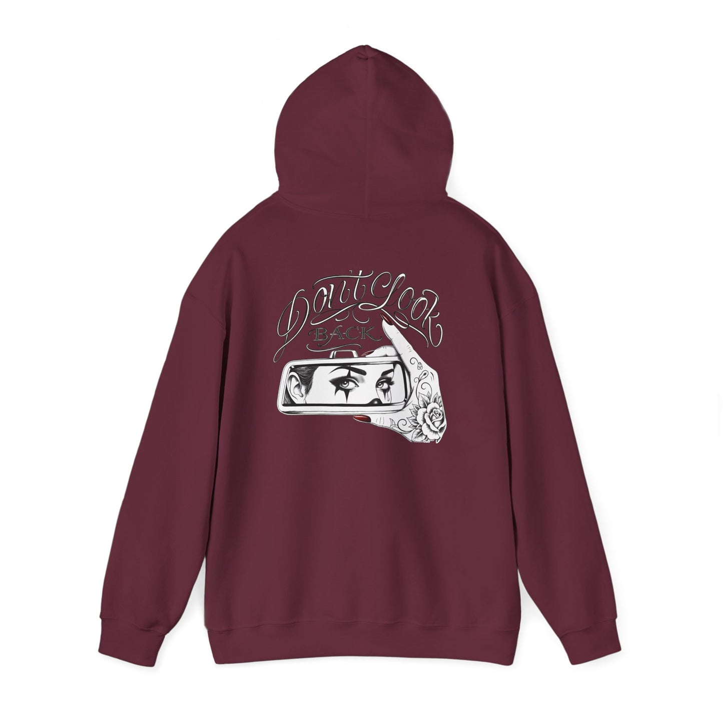 Don’t Look Back hoodie | Rearview Mirror Illustration, Rose Accent