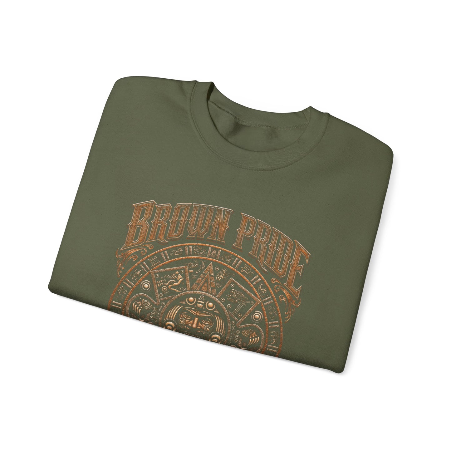 Brown Pride Aztec Sun Calendar Crewneck Sweatshirt | Mayan Calendar Design
