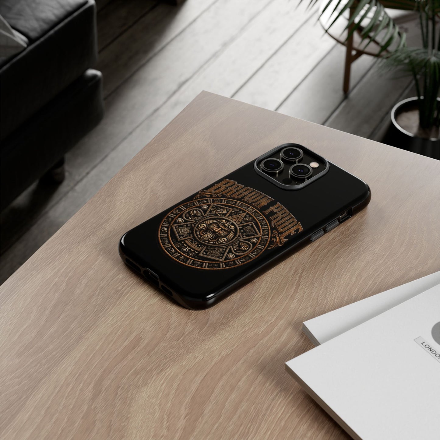 Brown Pride Aztec Calendar Illustration Phone Case | Protective Tough Case