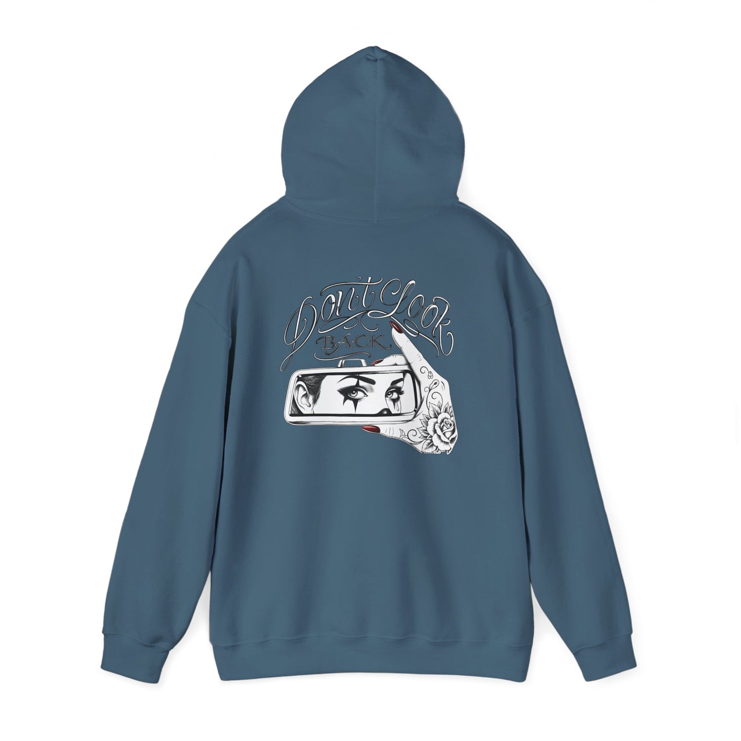 Don’t Look Back hoodie | Rearview Mirror Illustration, Rose Accent