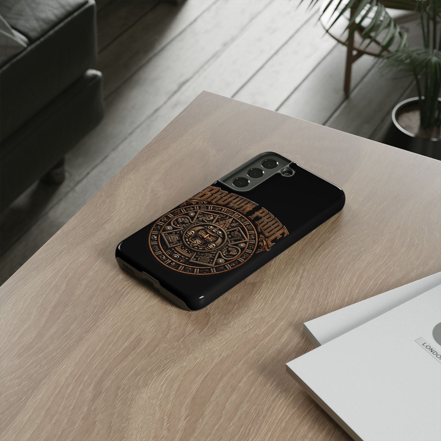 Brown Pride Aztec Calendar Illustration Phone Case | Protective Tough Case