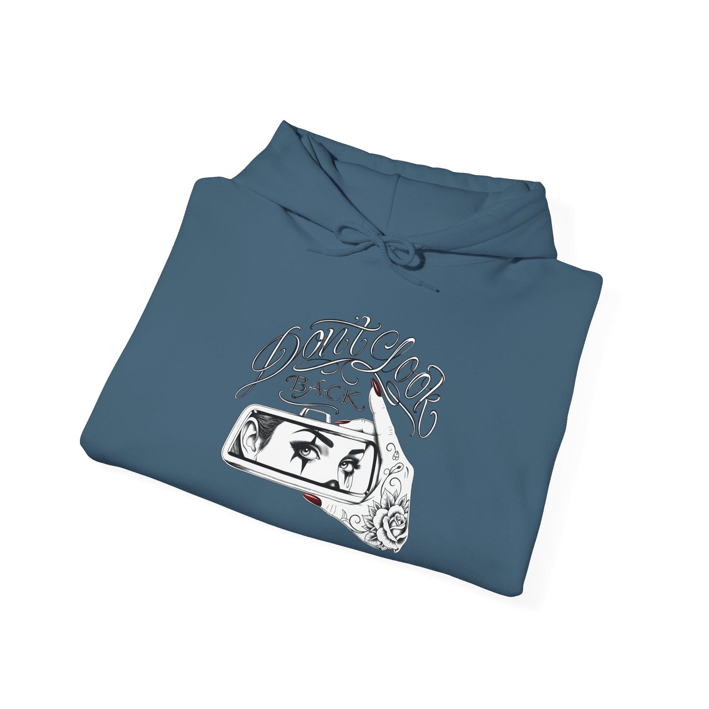 Don’t Look Back hoodie | Rearview Mirror Illustration, Rose Accent