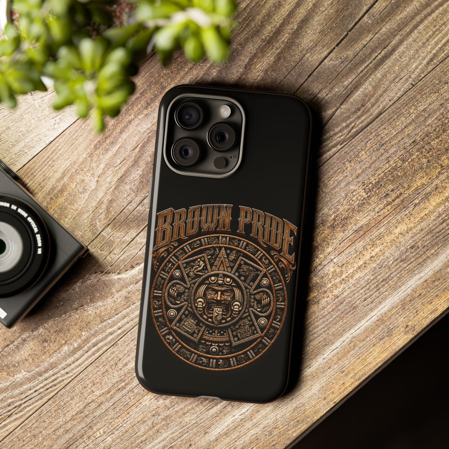 Brown Pride Aztec Calendar Illustration Phone Case | Protective Tough Case