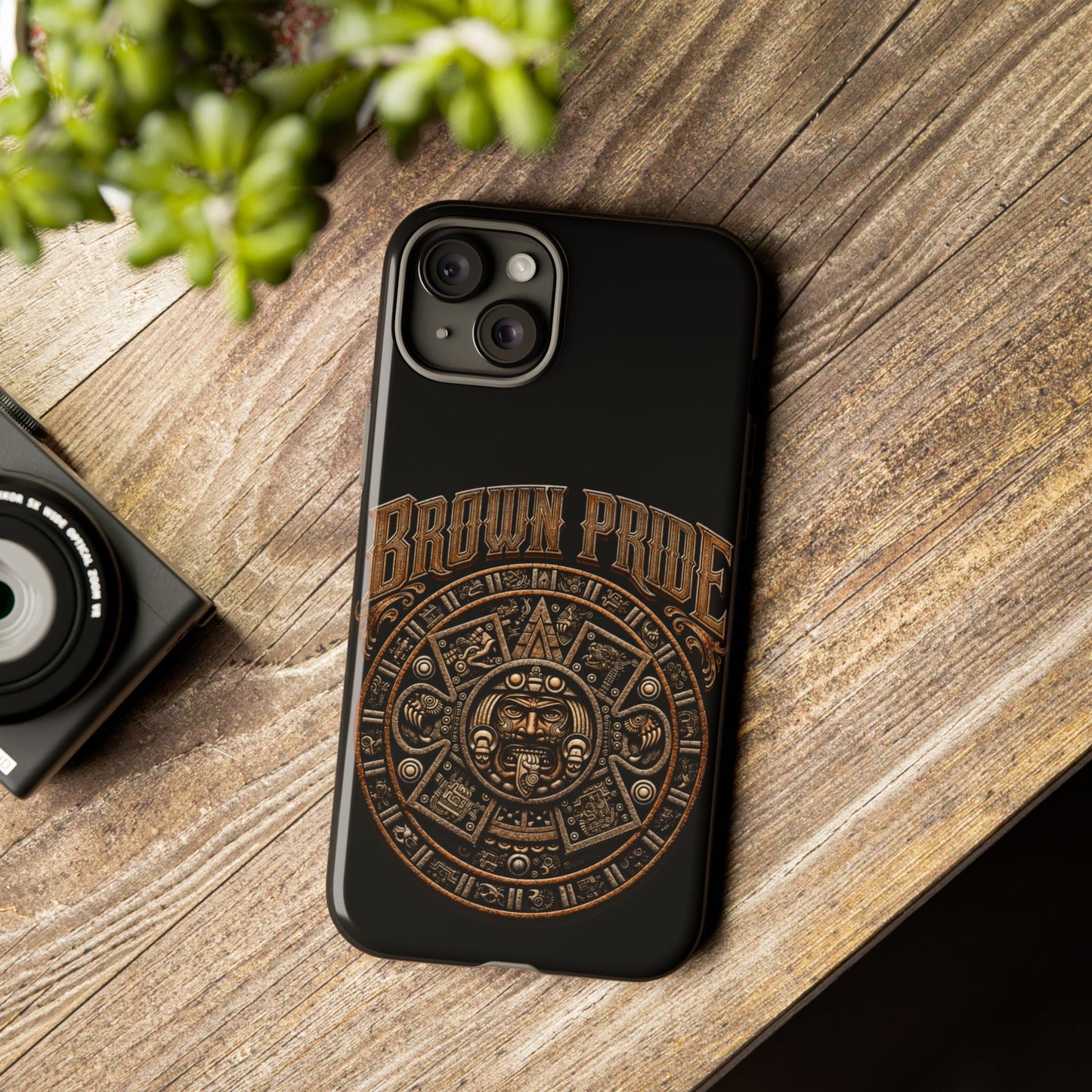 Brown Pride Aztec Calendar Illustration Phone Case | Protective Tough Case