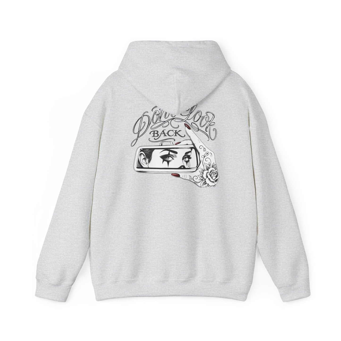 Don’t Look Back hoodie | Rearview Mirror Illustration, Rose Accent