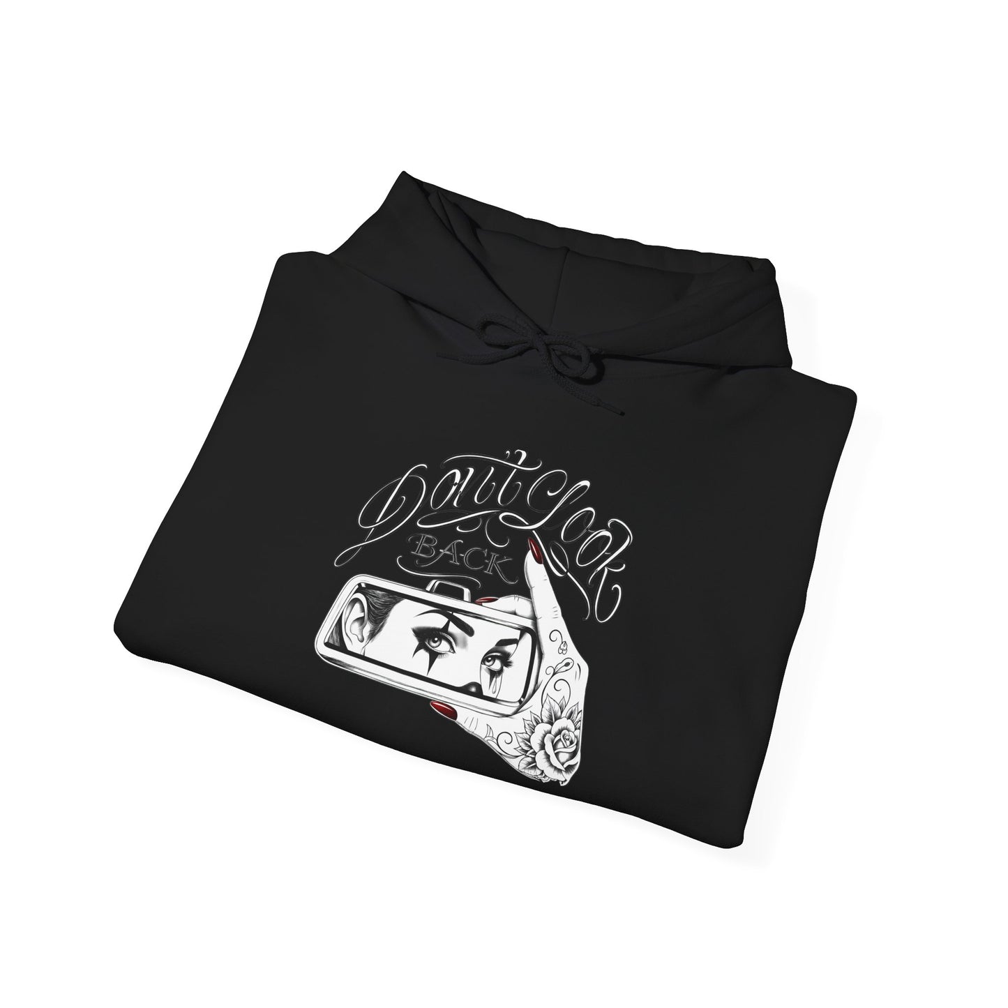Don’t Look Back hoodie | Rearview Mirror Illustration, Rose Accent