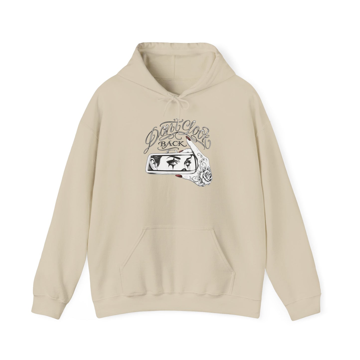 Don’t Look Back hoodie | Rearview Mirror Illustration, Rose Accent