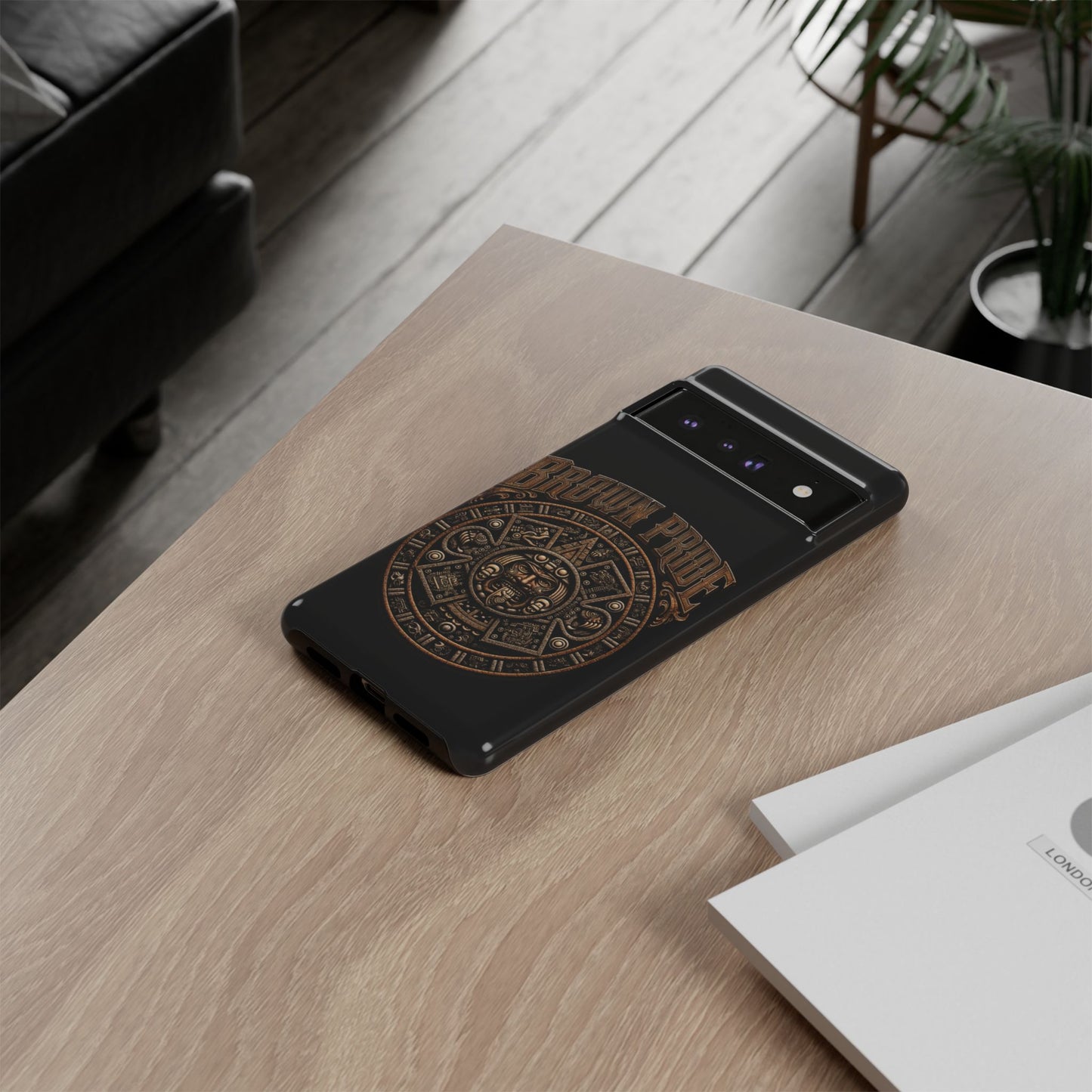 Brown Pride Aztec Calendar Illustration Phone Case | Protective Tough Case