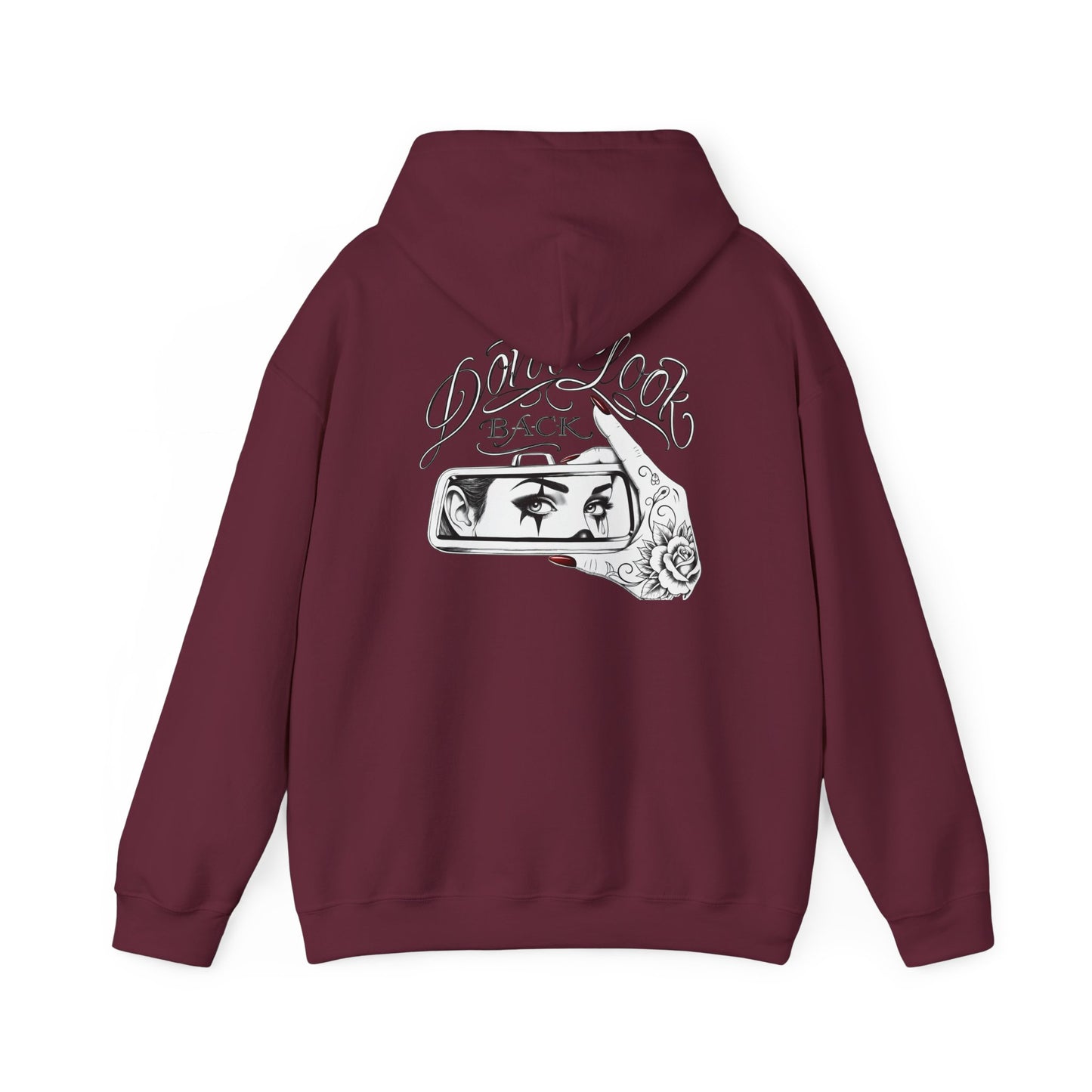 Don’t Look Back hoodie | Rearview Mirror Illustration, Rose Accent