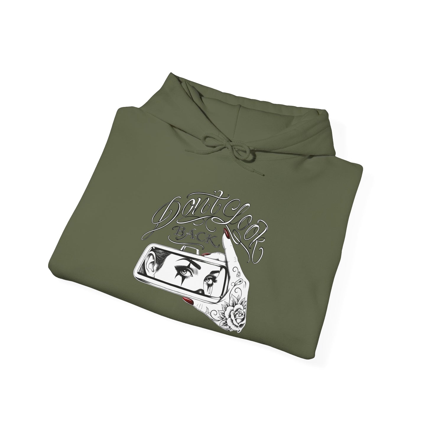 Don’t Look Back hoodie | Rearview Mirror Illustration, Rose Accent
