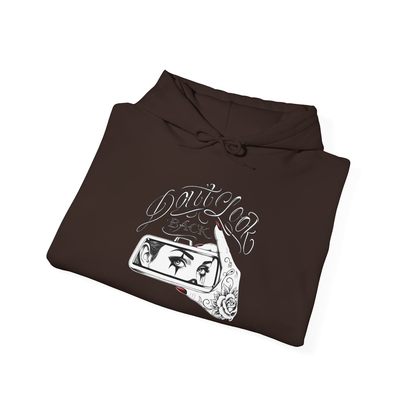 Don’t Look Back hoodie | Rearview Mirror Illustration, Rose Accent