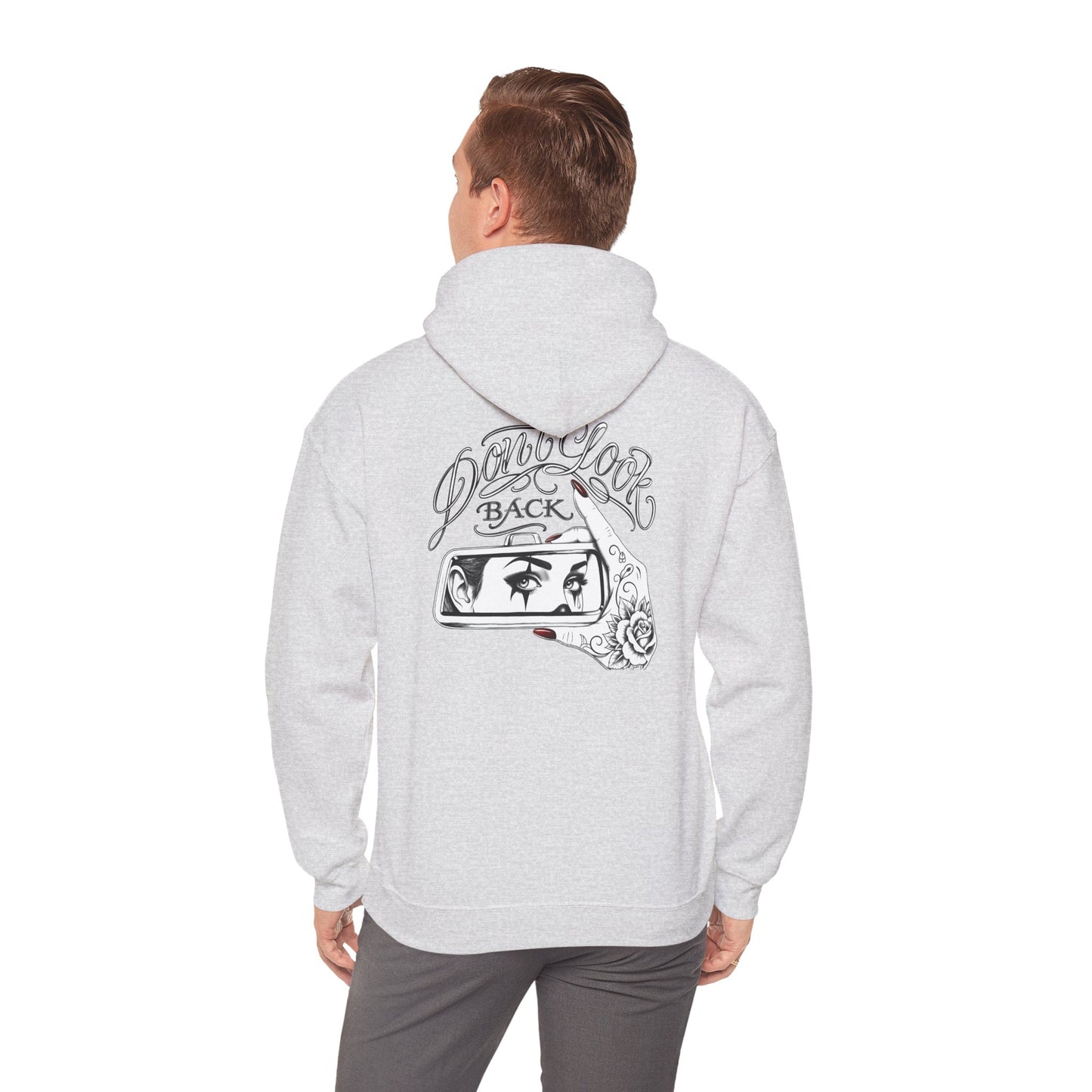 Don’t Look Back hoodie | Rearview Mirror Illustration, Rose Accent