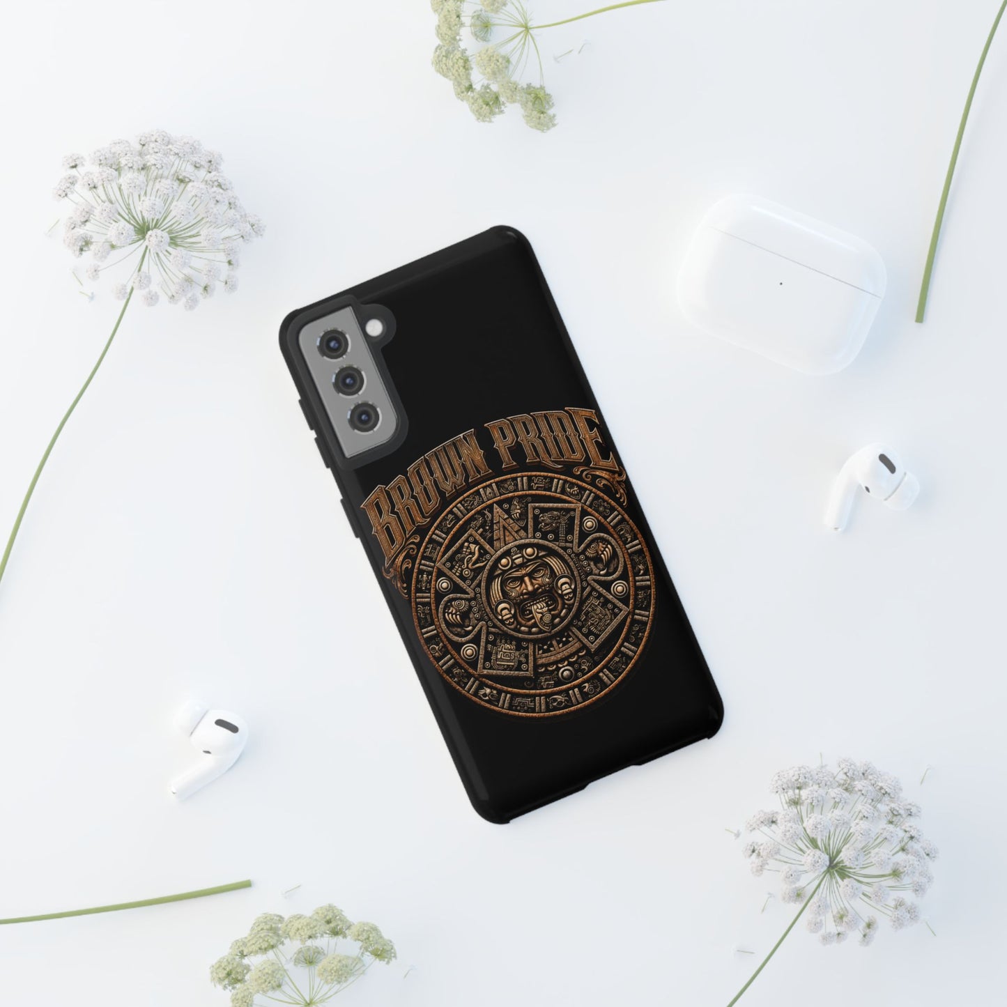 Brown Pride Aztec Calendar Illustration Phone Case | Protective Tough Case