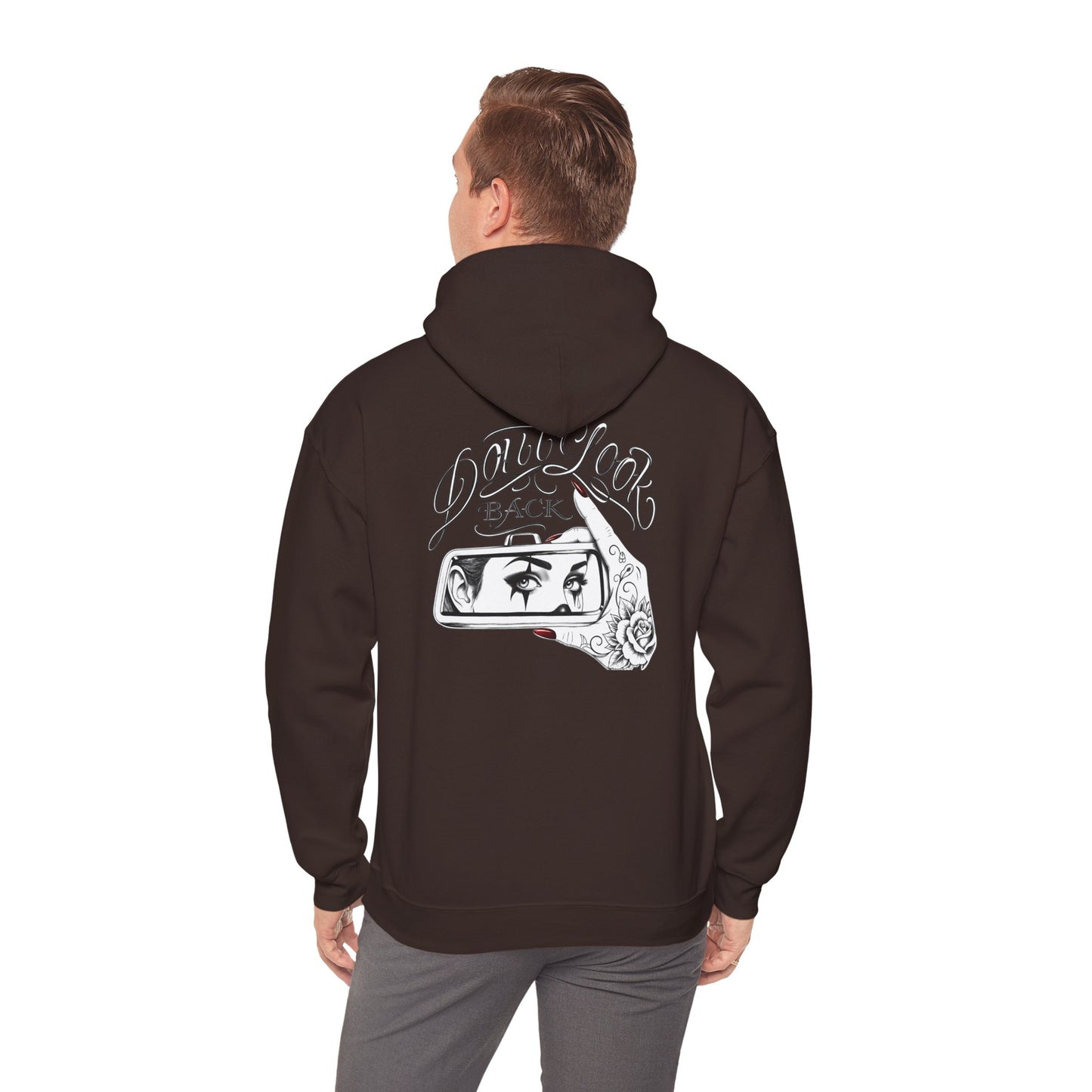 Don’t Look Back hoodie | Rearview Mirror Illustration, Rose Accent
