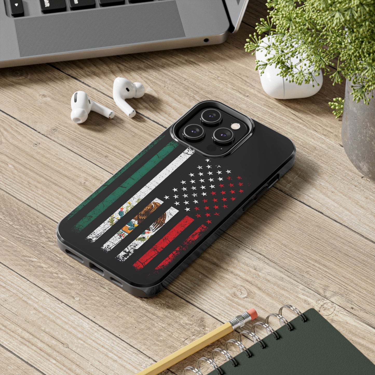 Mexican American  Distressed US–Mexico Flag Design Tough Phone Case