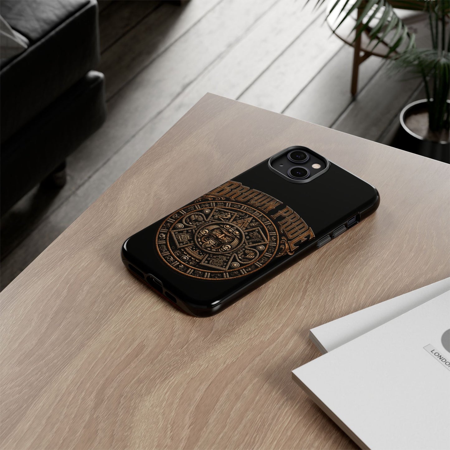 Brown Pride Aztec Calendar Illustration Phone Case | Protective Tough Case
