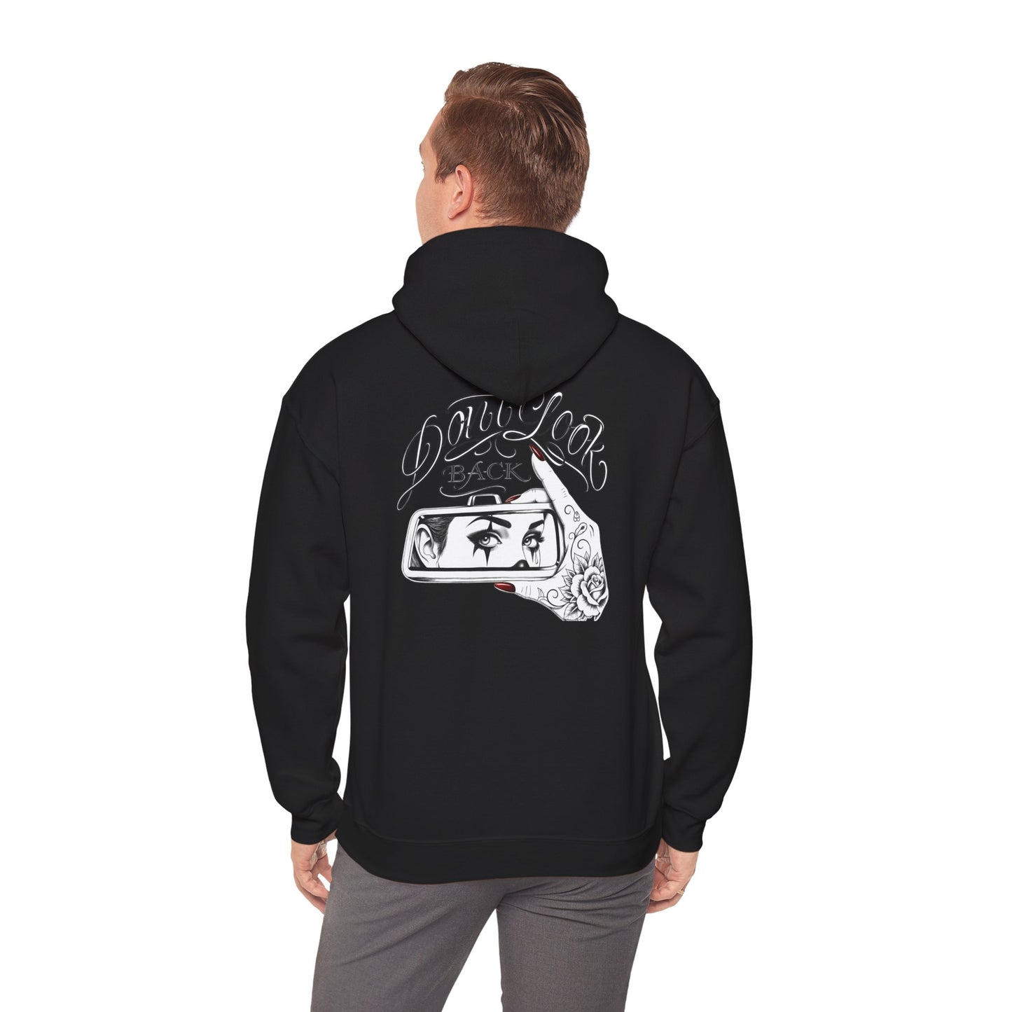 Don’t Look Back hoodie | Rearview Mirror Illustration, Rose Accent