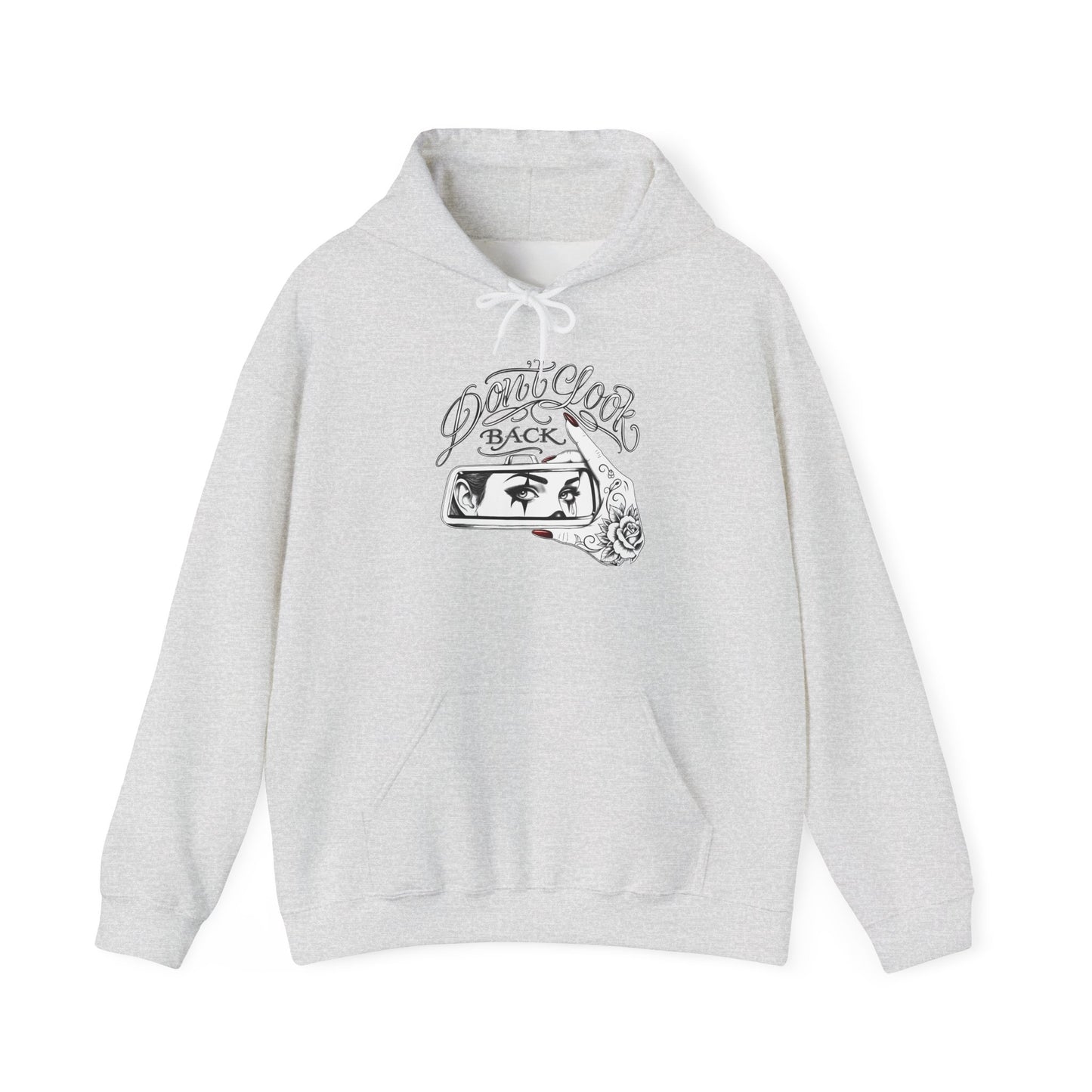 Don’t Look Back hoodie | Rearview Mirror Illustration, Rose Accent