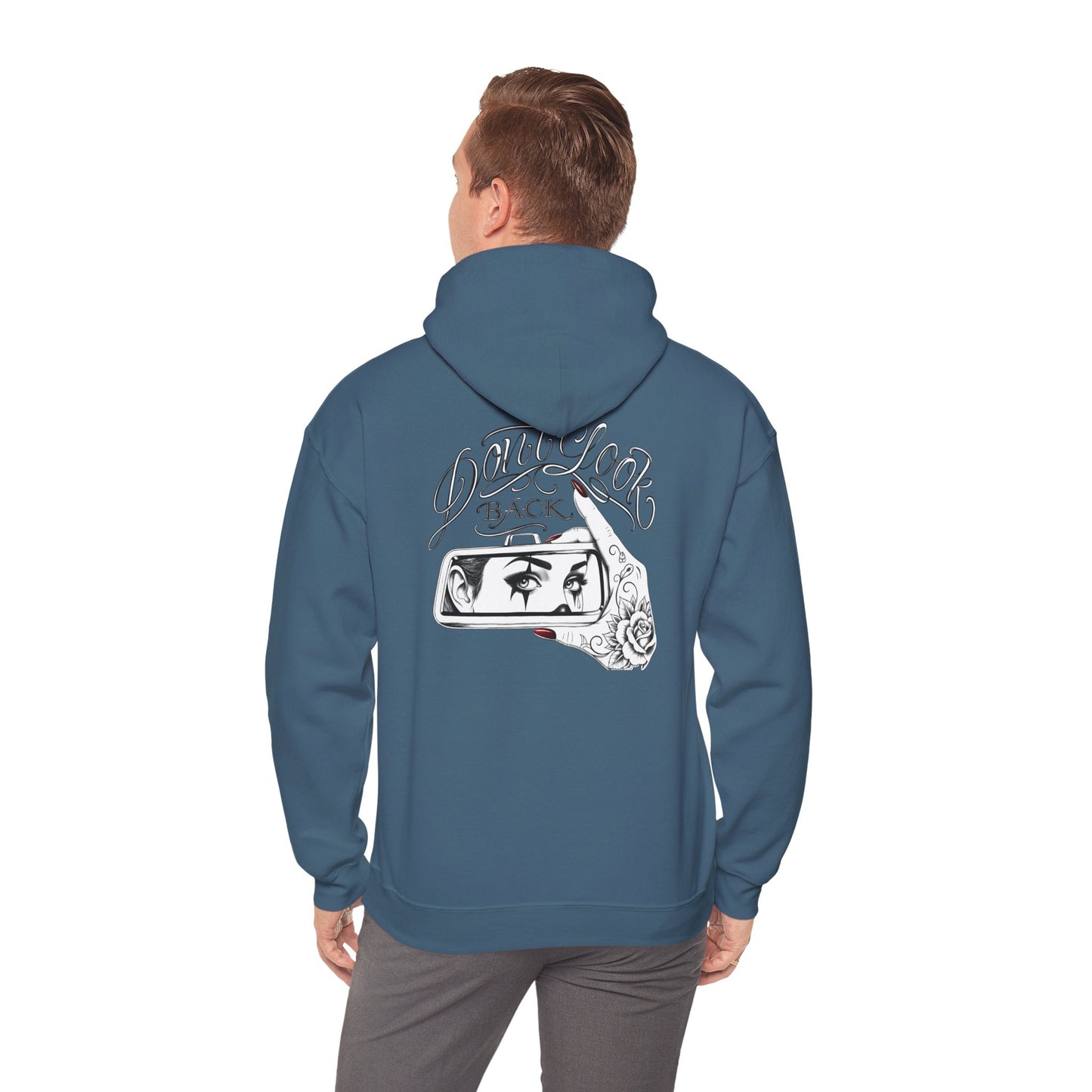 Don’t Look Back hoodie | Rearview Mirror Illustration, Rose Accent
