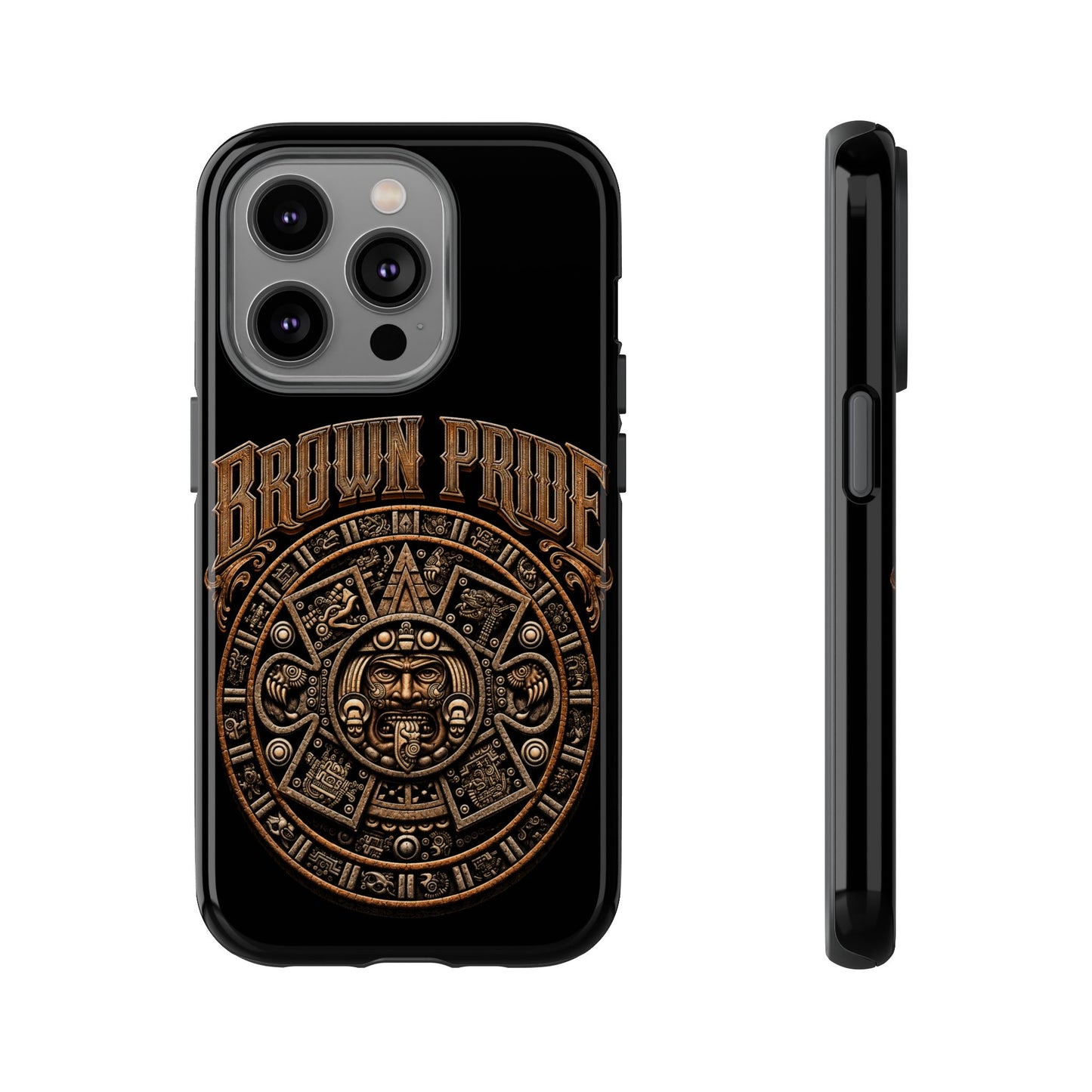 Brown Pride Aztec Calendar Illustration Phone Case | Protective Tough Case