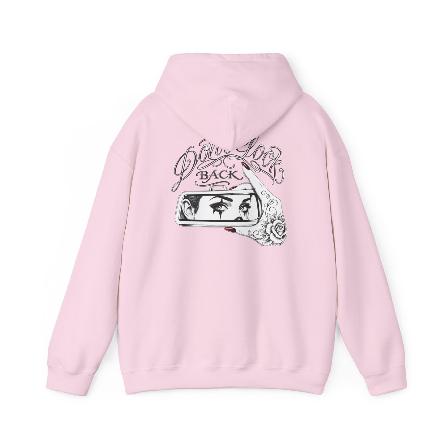 Don’t Look Back hoodie | Rearview Mirror Illustration, Rose Accent