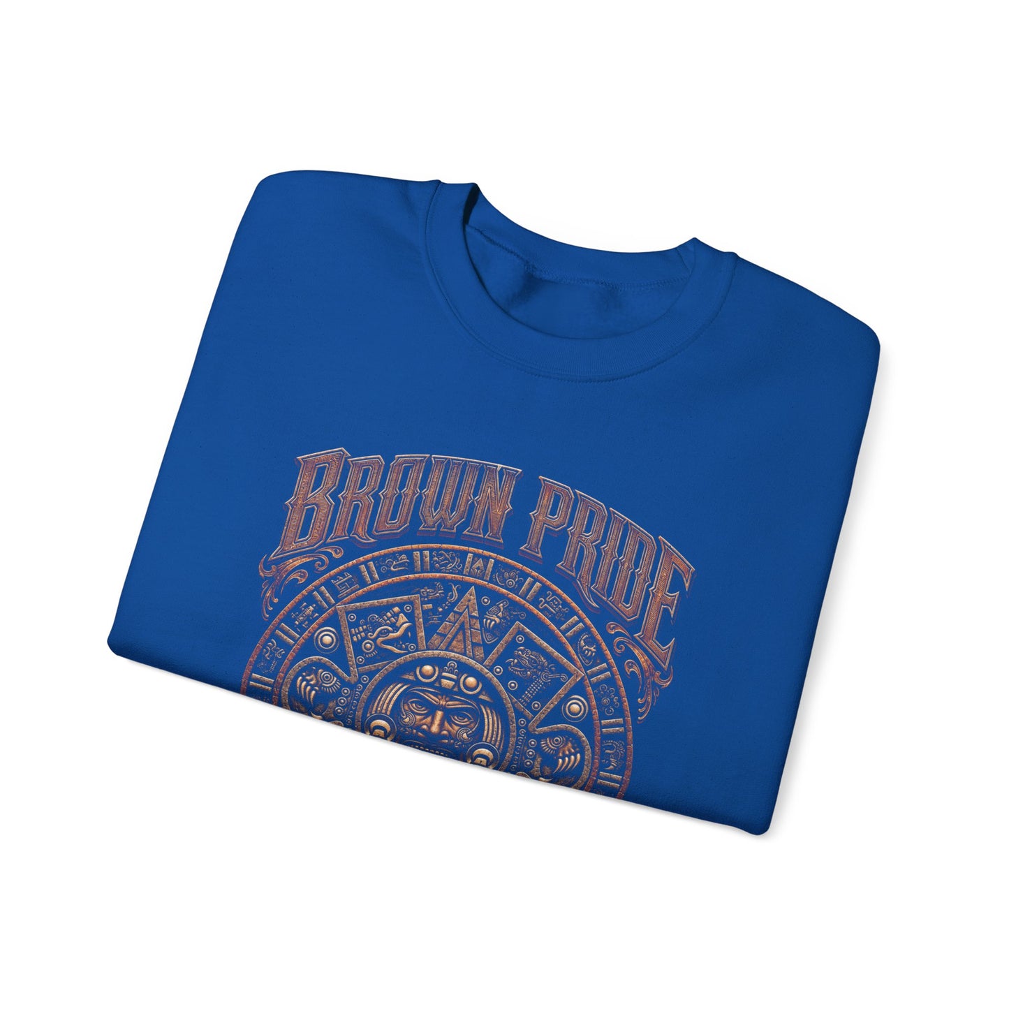 Brown Pride Aztec Sun Calendar Crewneck Sweatshirt | Mayan Calendar Design