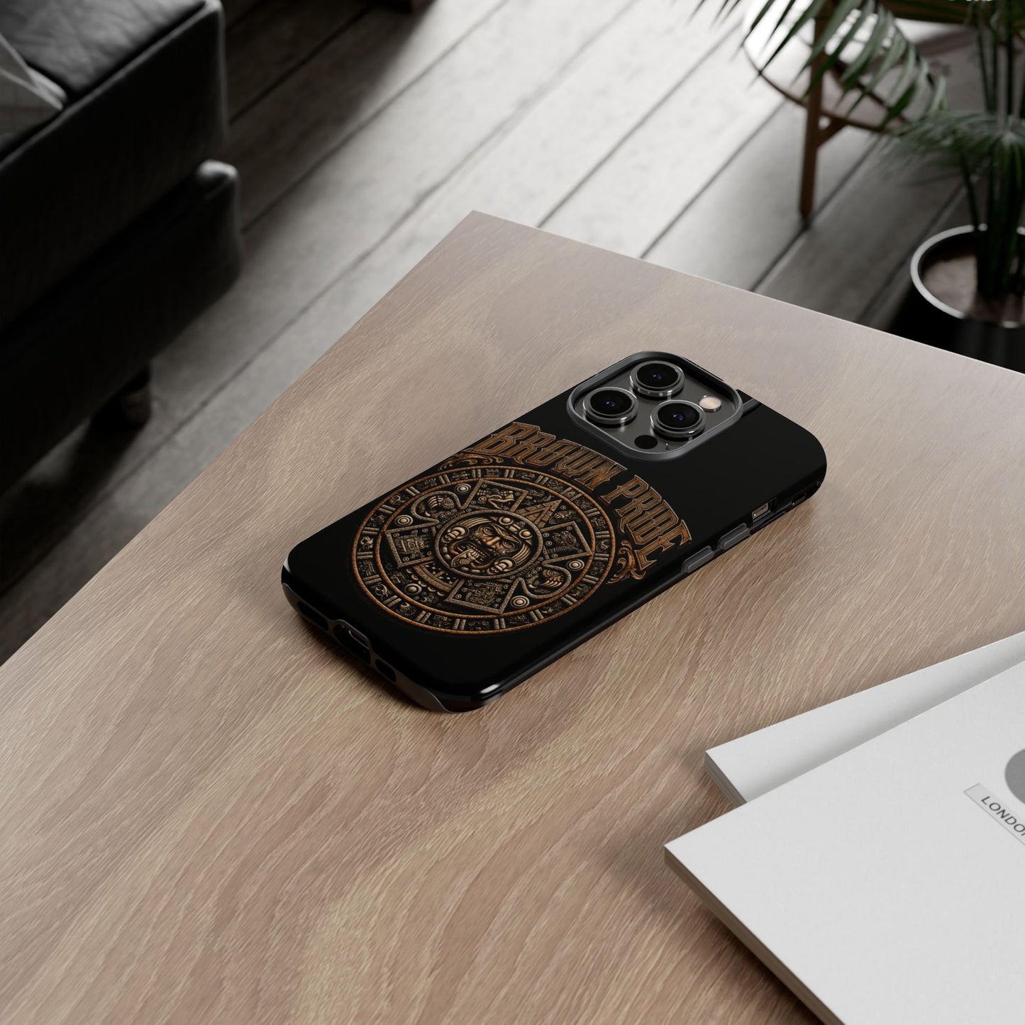 Brown Pride Aztec Calendar Illustration Phone Case | Protective Tough Case