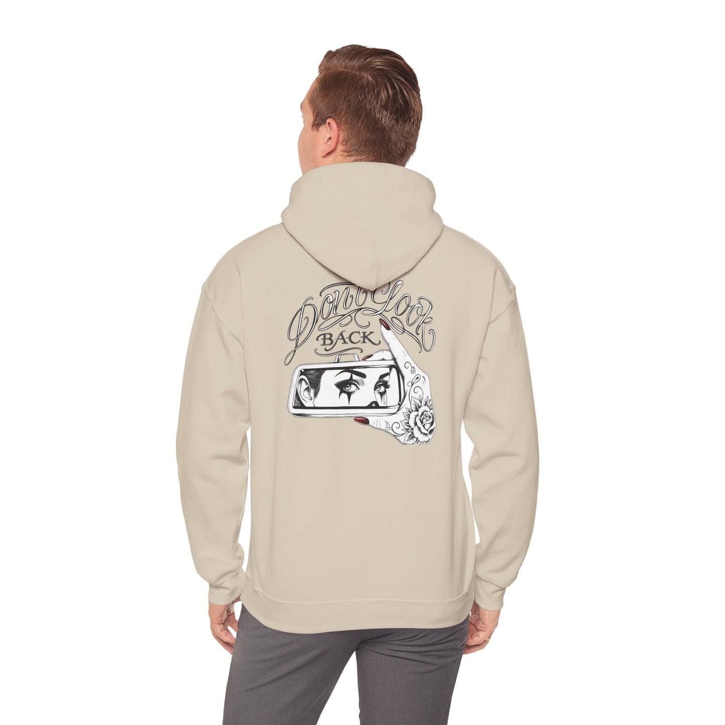 Don’t Look Back hoodie | Rearview Mirror Illustration, Rose Accent