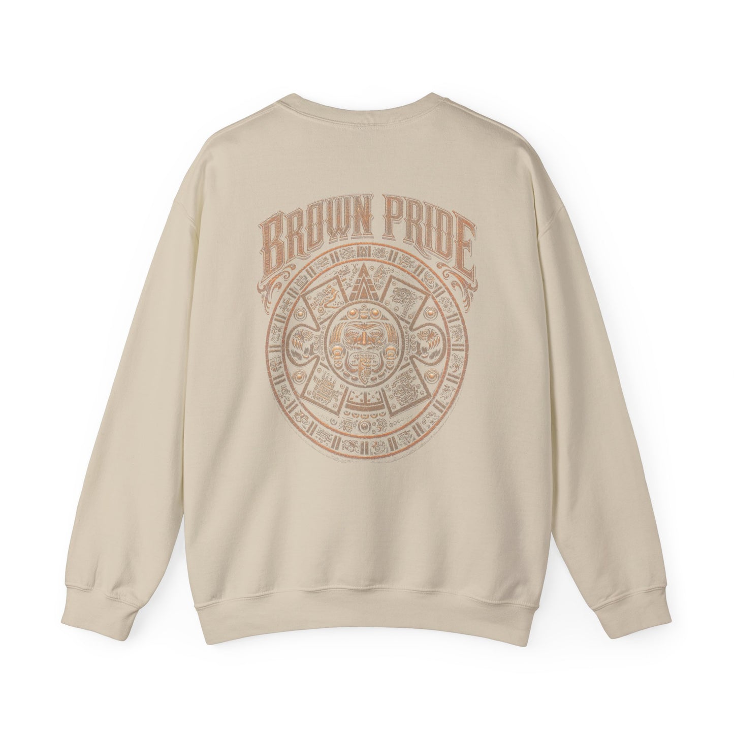 Brown Pride Aztec Sun Calendar Crewneck Sweatshirt | Mayan Calendar Design
