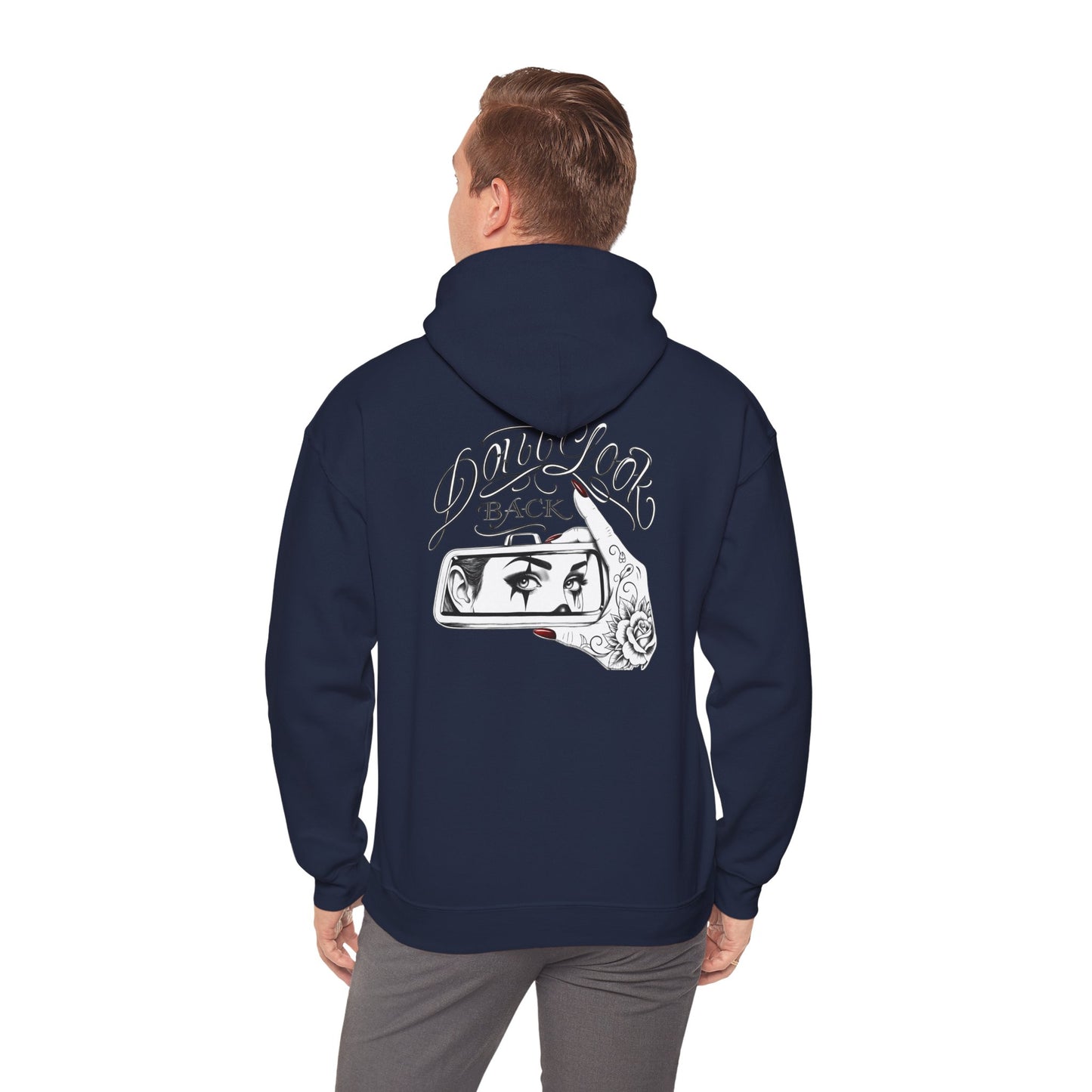 Don’t Look Back hoodie | Rearview Mirror Illustration, Rose Accent