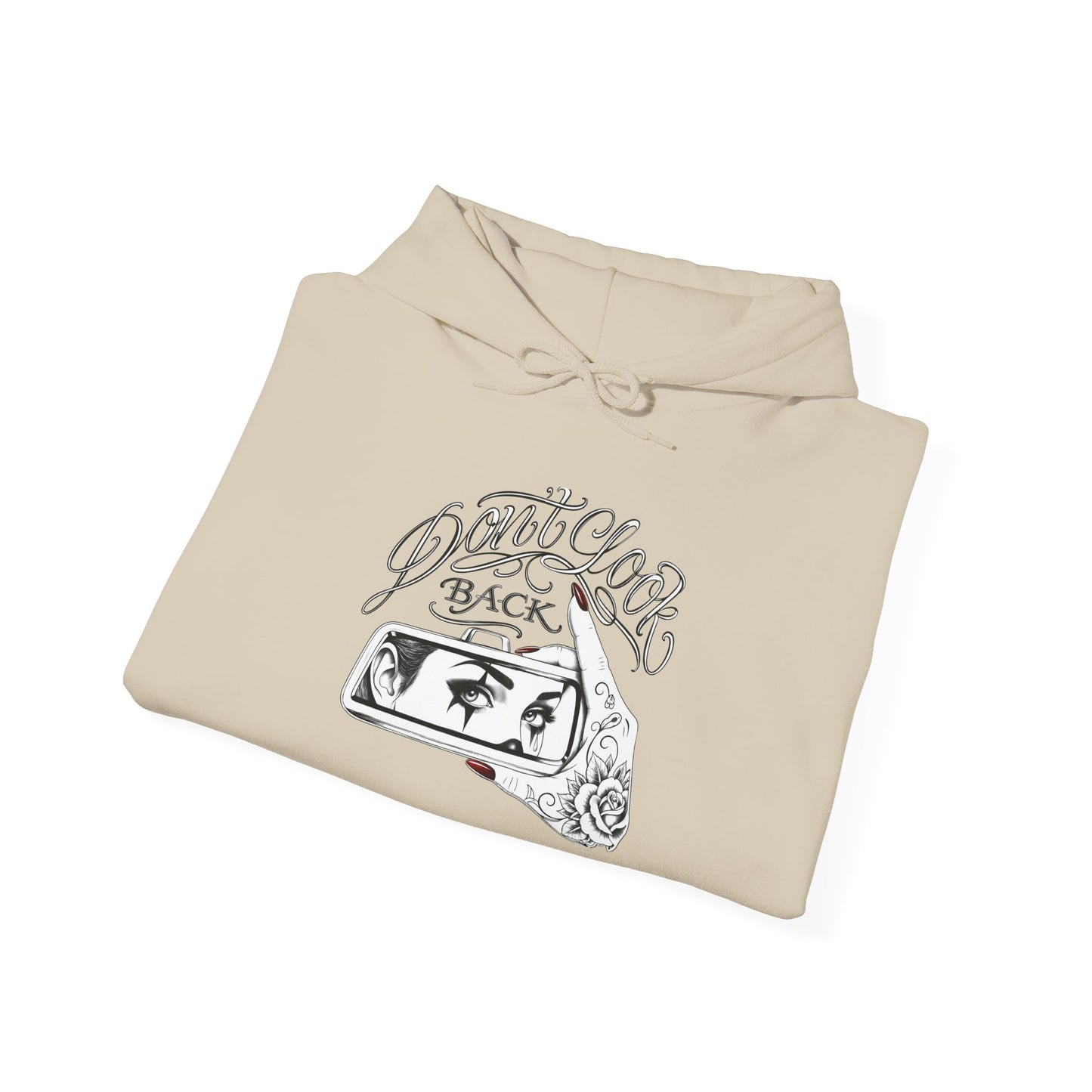 Don’t Look Back hoodie | Rearview Mirror Illustration, Rose Accent