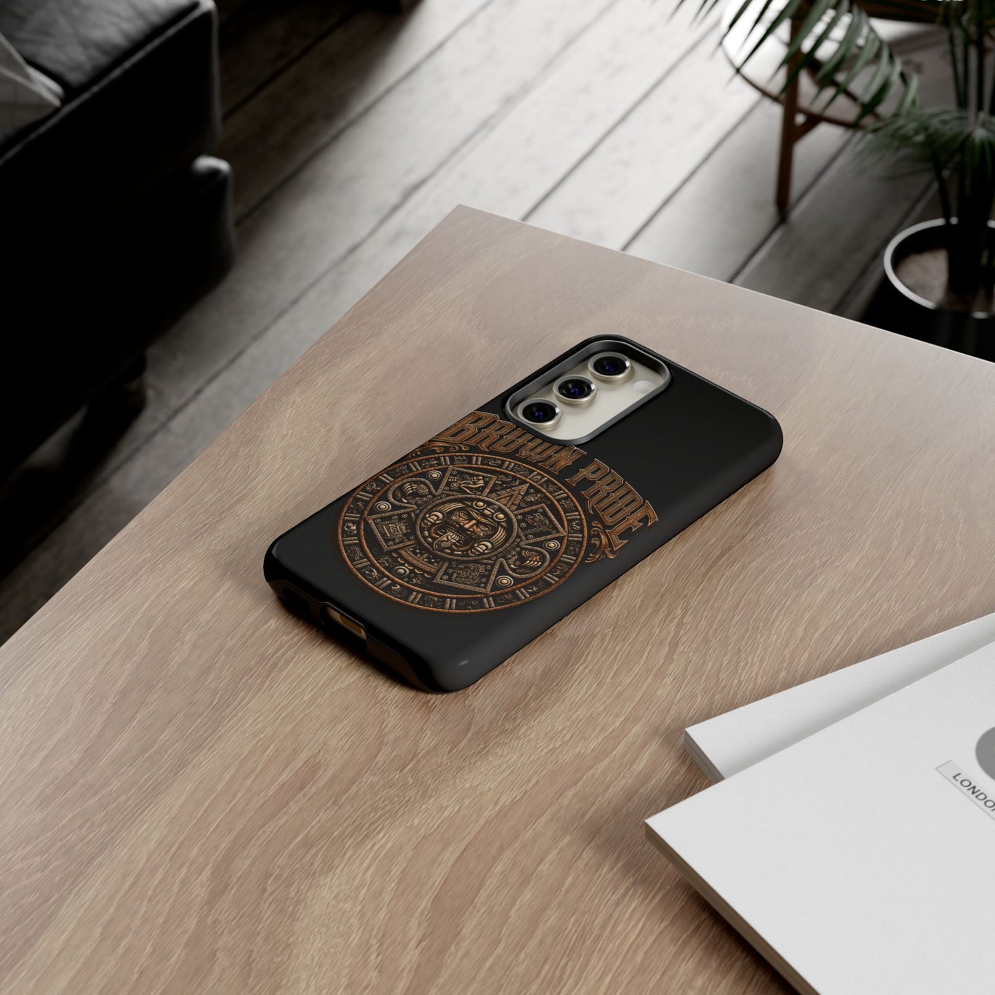 Brown Pride Aztec Calendar Illustration Phone Case | Protective Tough Case