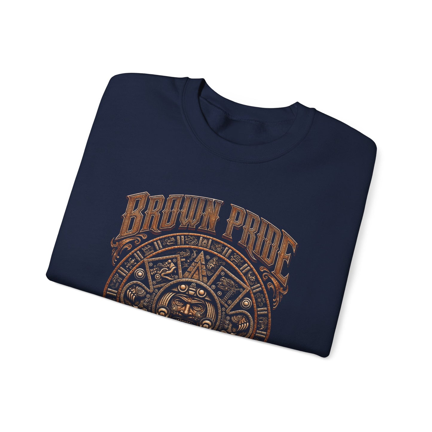 Brown Pride Aztec Sun Calendar Crewneck Sweatshirt | Mayan Calendar Design