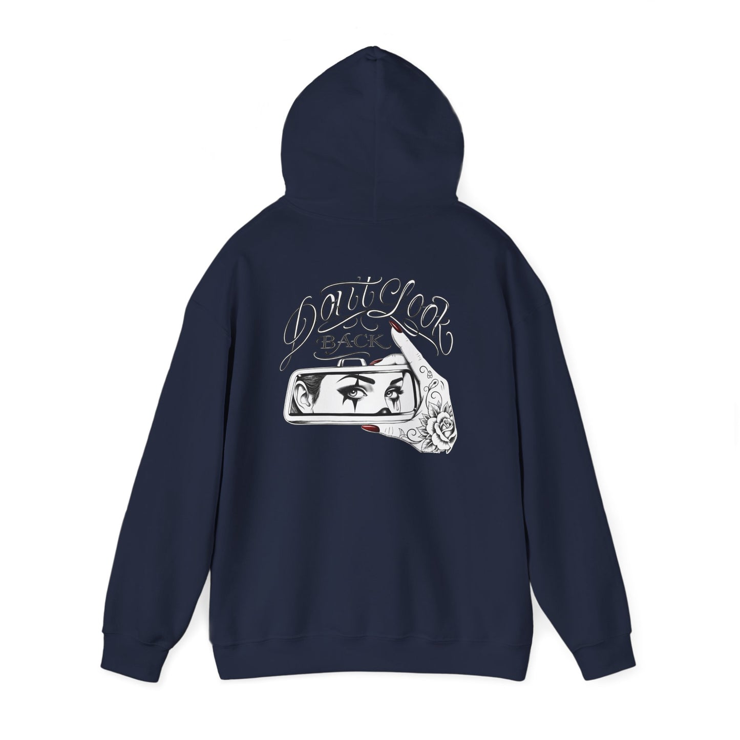 Don’t Look Back hoodie | Rearview Mirror Illustration, Rose Accent