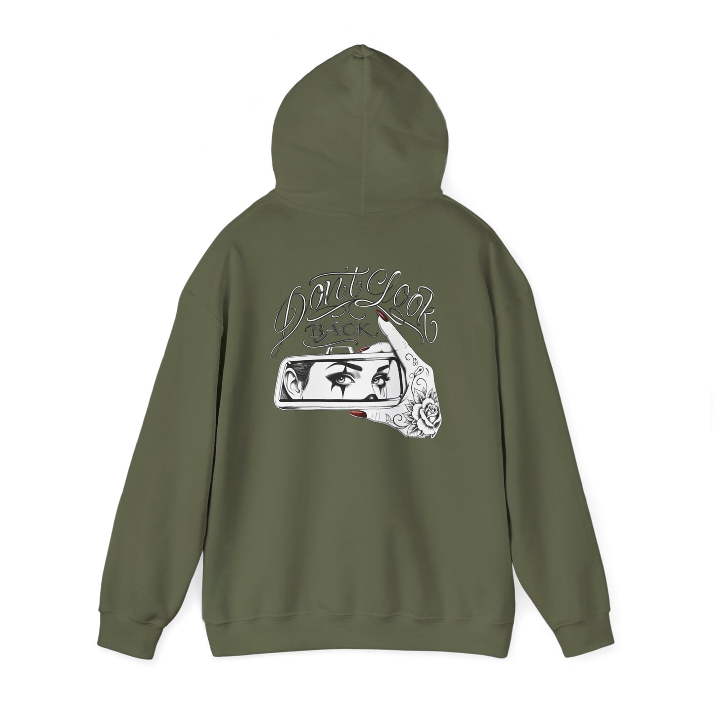 Don’t Look Back hoodie | Rearview Mirror Illustration, Rose Accent