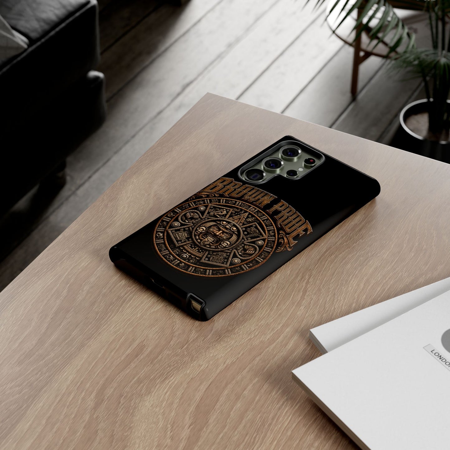 Brown Pride Aztec Calendar Illustration Phone Case | Protective Tough Case