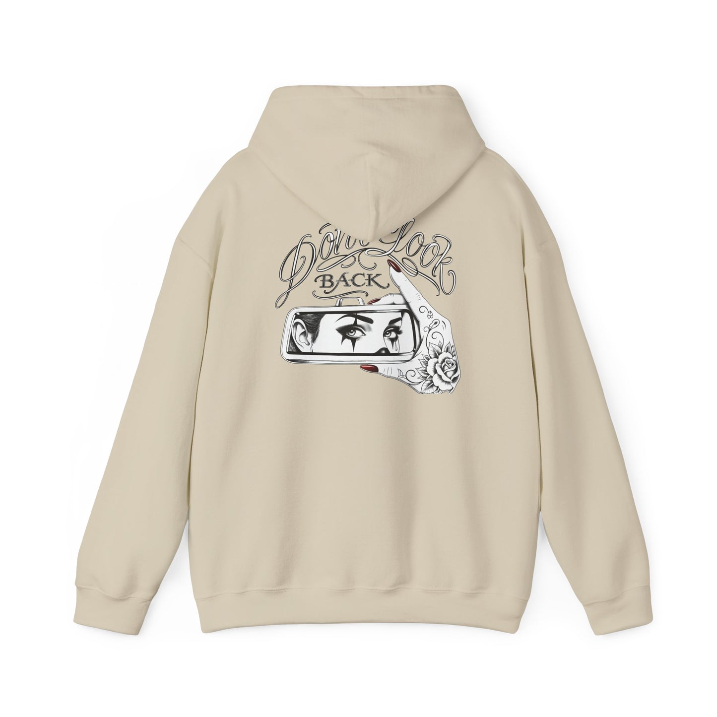 Don’t Look Back hoodie | Rearview Mirror Illustration, Rose Accent