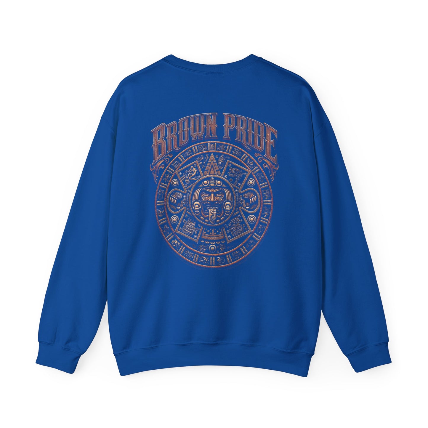 Brown Pride Aztec Sun Calendar Crewneck Sweatshirt | Mayan Calendar Design