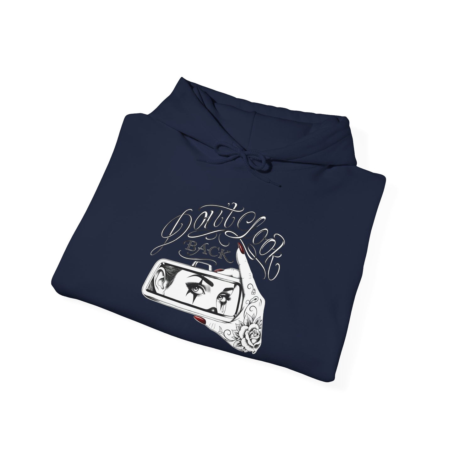 Don’t Look Back hoodie | Rearview Mirror Illustration, Rose Accent