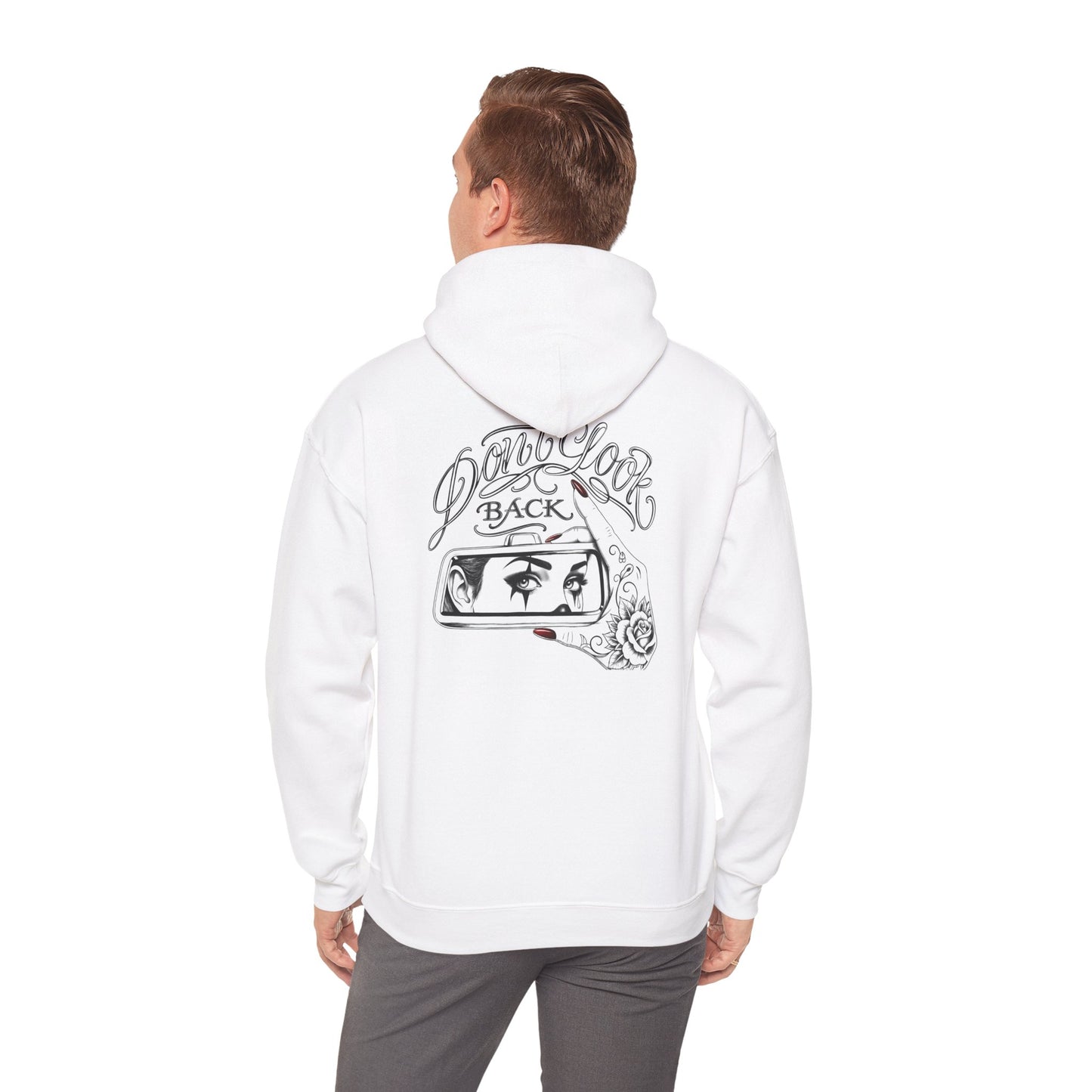 Don’t Look Back hoodie | Rearview Mirror Illustration, Rose Accent