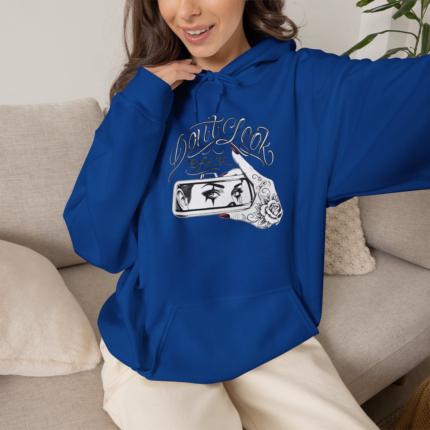 Don’t Look Back hoodie | Rearview Mirror Illustration, Rose Accent