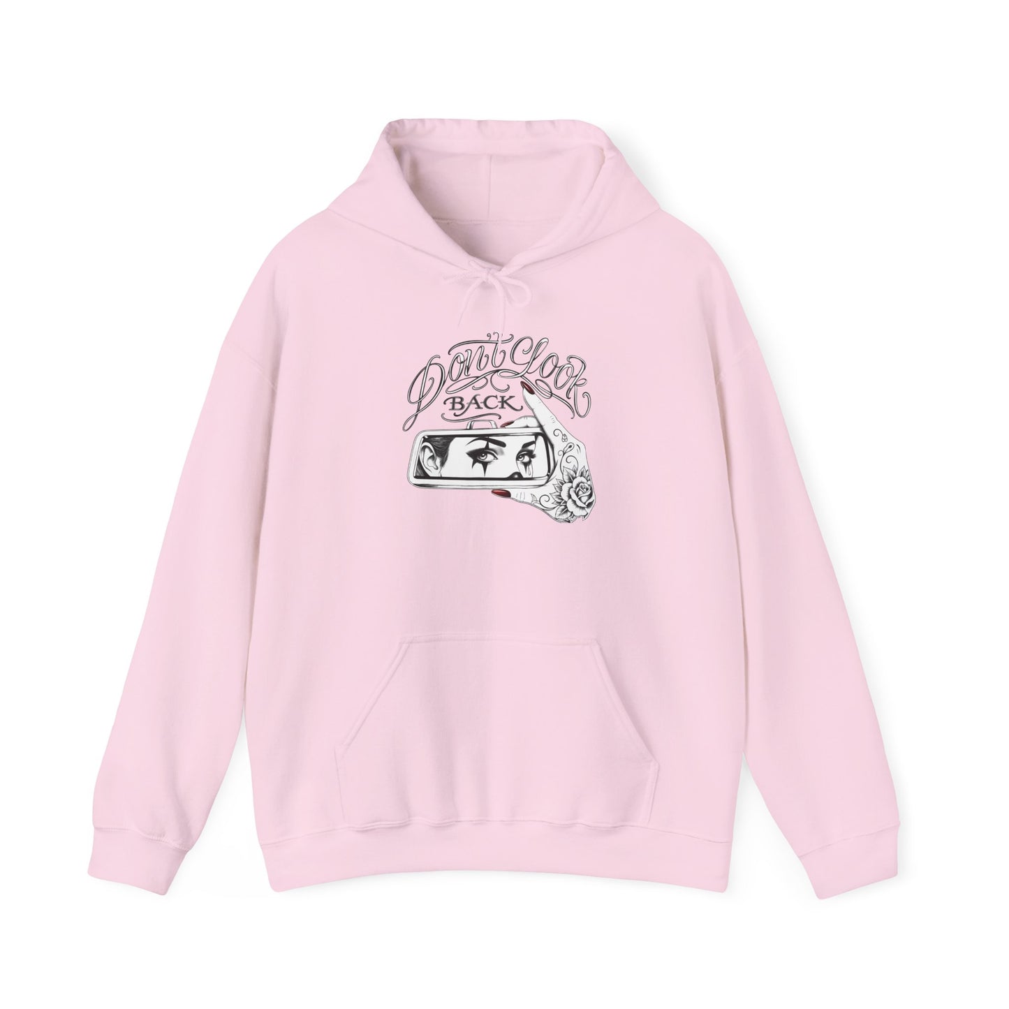 Don’t Look Back hoodie | Rearview Mirror Illustration, Rose Accent
