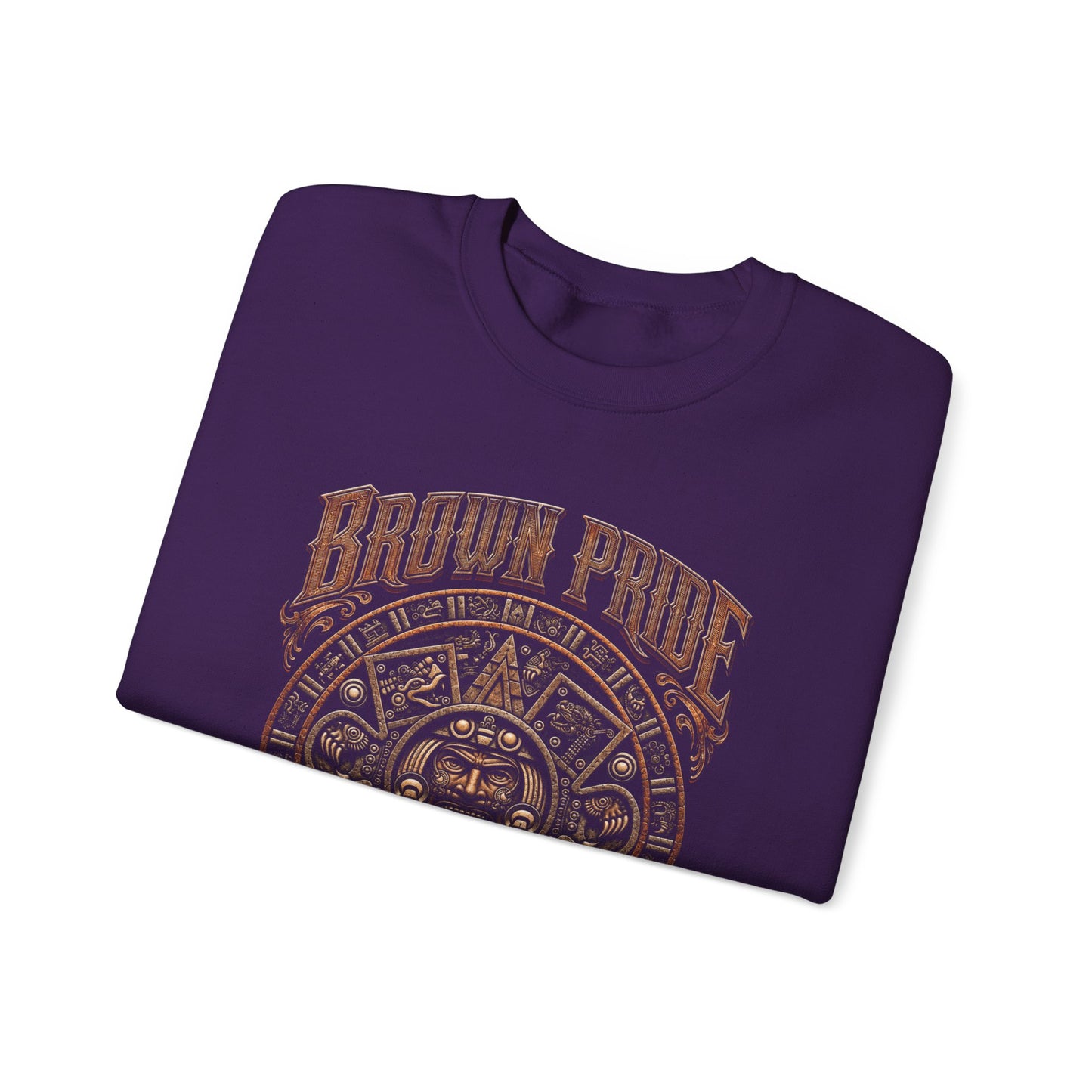 Brown Pride Aztec Sun Calendar Crewneck Sweatshirt | Mayan Calendar Design