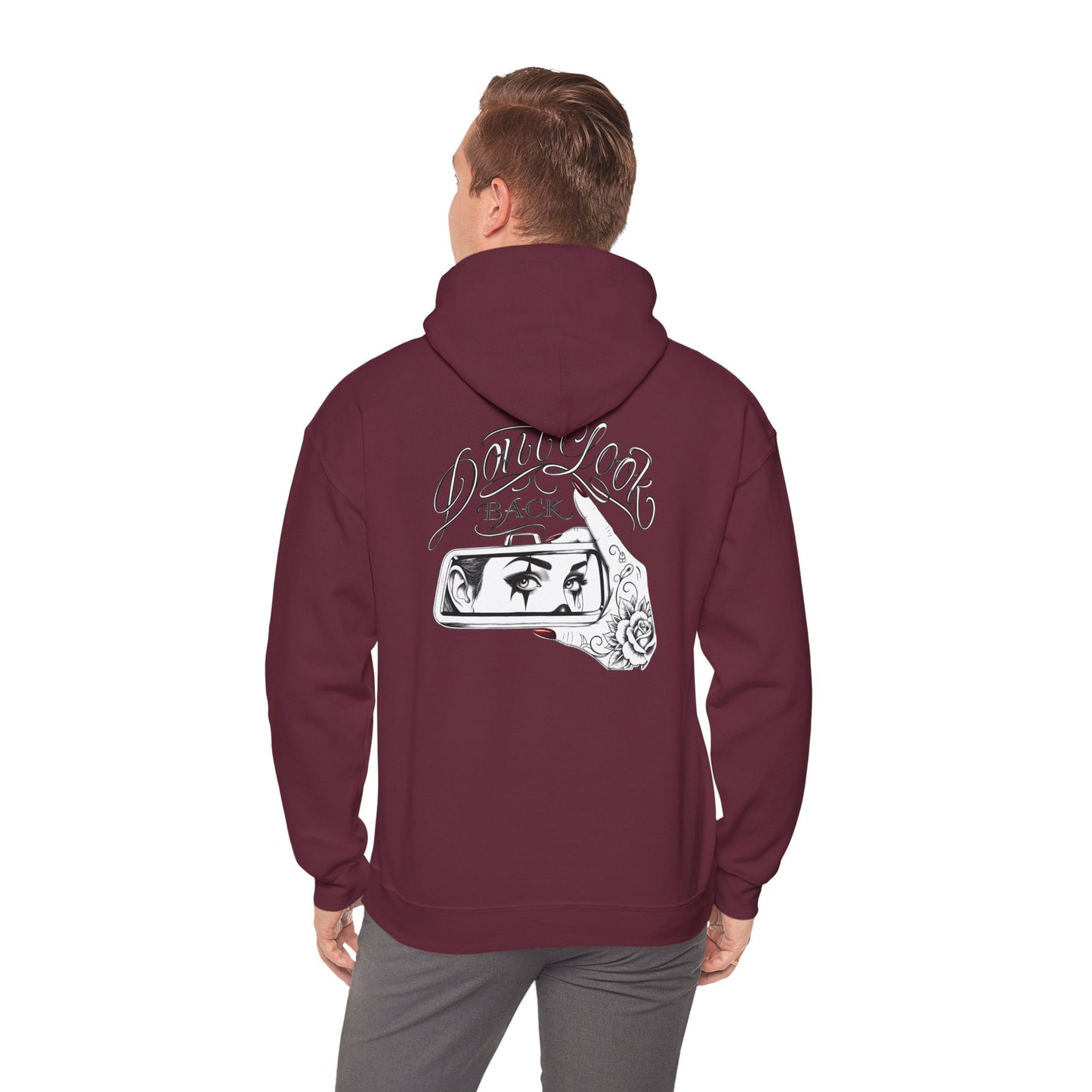 Don’t Look Back hoodie | Rearview Mirror Illustration, Rose Accent