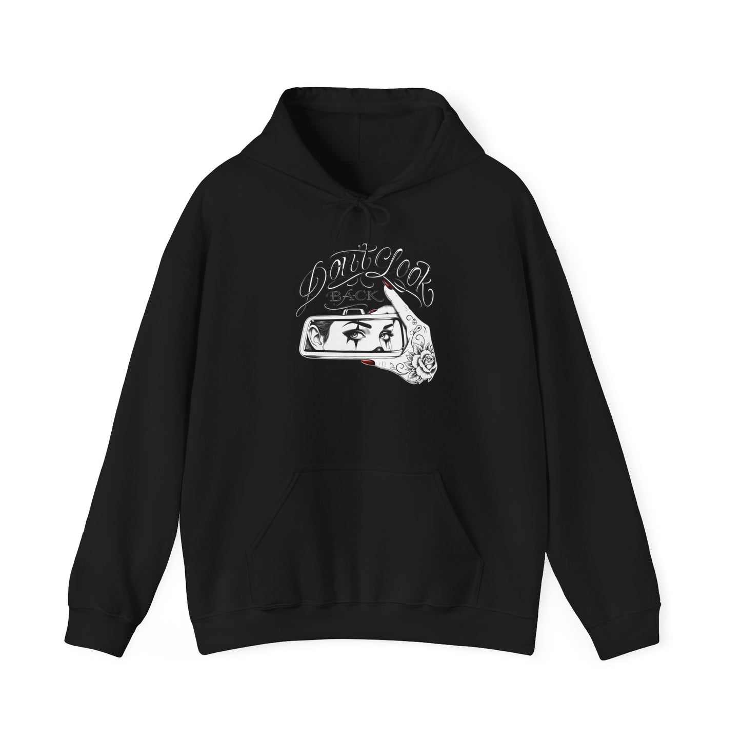 Don’t Look Back hoodie | Rearview Mirror Illustration, Rose Accent